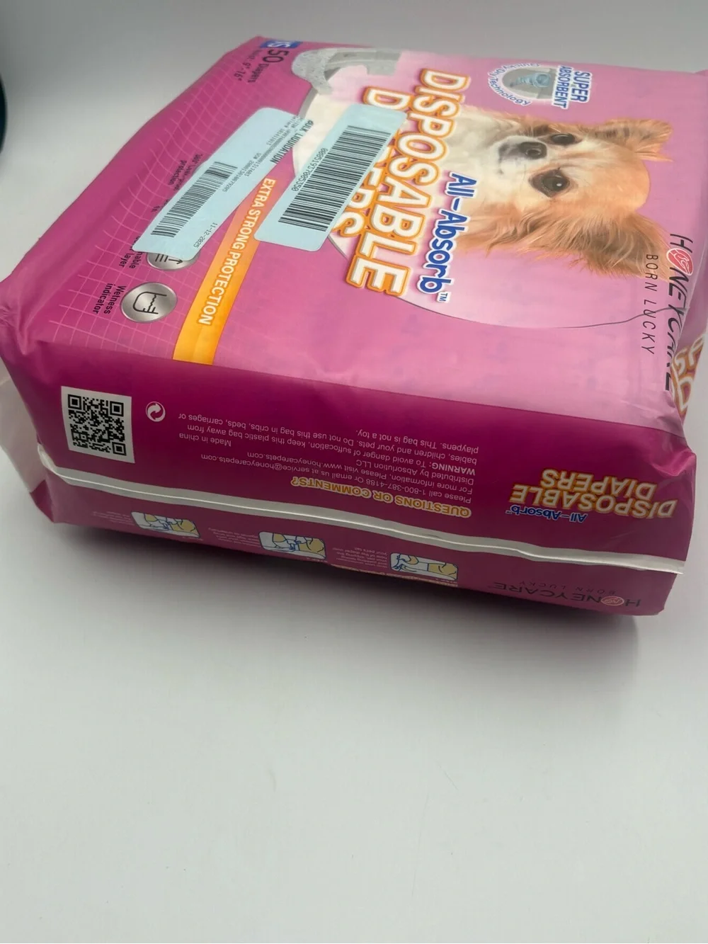 Honeycare XS Dog Diapers 50 Count Disposable Male/Female Puppy Wraps 9-16” New